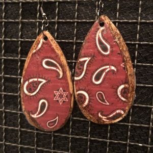 Vintage western handmade wooden earrings